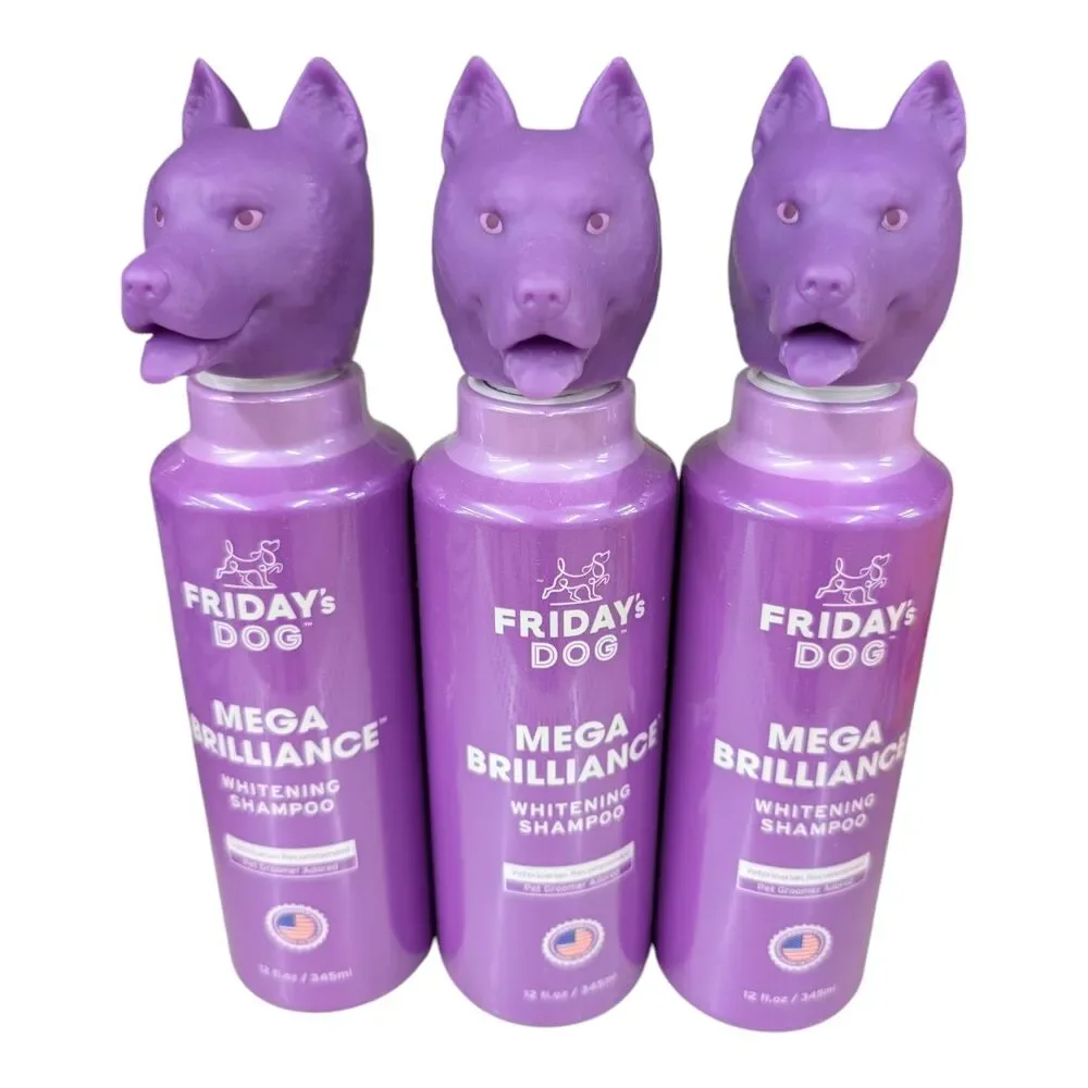 3X Friday's Dog Mega Brilliance Whitening Dog Shampoo 12 FL Oz Each New